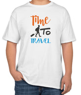 White Cotton T-Shirt with "Time To Travel" Text | Half Sleeve | Sizes S, M, L