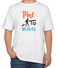 White Cotton T-Shirt with "Time To Travel" Text | Half Sleeve | Sizes S, M, L