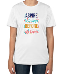 White Cotton T-Shirt with "Aspire to Inspire Before We Expire" Text | Half Sleeve | Sizes S, M, L