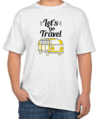 White Cotton T-Shirt with "Let's Go Travel" Text | Half Sleeve | Sizes S, M, L