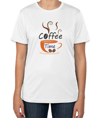 Coffee Time White Cotton T-Shirt | Coffee Cup & Beans Graphic | Sizes S, M, L