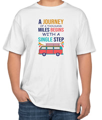 A Journey of a Thousand Miles Quote | White Cotton T-Shirt | Unisex
