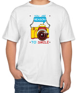 You Are Reason To Smile White Cotton T-Shirt | Camera Graphic | S, M, L