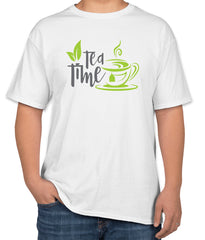 Tea Time White Cotton T-Shirt | Unisex Tee | Sizes S, M, L