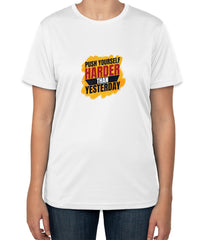 Push Yourself Harder Than Yesterday | White Cotton T-Shirt | Sizes S, M, L