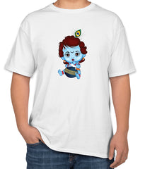 White Cotton T-Shirt with Baby Krishna Image for Janmashtami | Half Sleeve | Sizes S, M, L