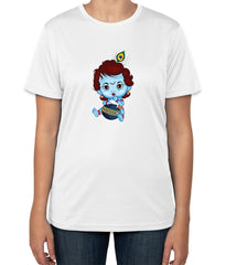 White Cotton T-Shirt with Baby Krishna Image for Janmashtami | Half Sleeve | Sizes S, M, L