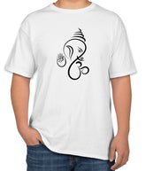White Cotton T-Shirt with Ganesh Symbol Image for Ganesh Chaturthi | Half Sleeve | Sizes S, M, L