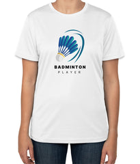 White Cotton T-Shirt with 'Badminton Player' Text | Sports Day Apparel | Sizes S, M, L