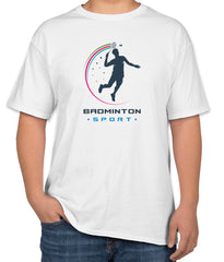 White Cotton 'Badminton Sport' T-Shirt | Sports Day Apparel | Sizes S, M, L