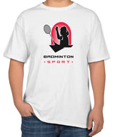 Women's White Cotton T-Shirt | Badminton Sport Text | Sports Day | Sizes S, M, L
