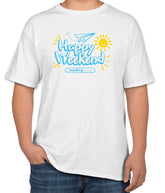 White Cotton "Happy Weekend Loading...." T-Shirt | Half Sleeve | Sizes S, M, L