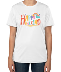 White Cotton "Happy Weekend" T-Shirt | Half Sleeve | Sizes S, M, L