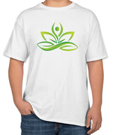 White Cotton T-Shirt with Simple Lotus Yoga | Half Sleeve | Sizes S, M, L