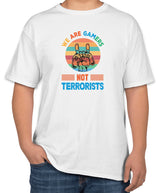 White Cotton "We are Gamers, not Terrorists" T-Shirt | Half Sleeve | Sizes S, M, L