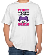 White Cotton "Fight and Complete the Game" T-Shirt | Half Sleeve | Sizes S, M, L