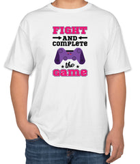 White Cotton "Fight and Complete the Game" T-Shirt | Half Sleeve | Sizes S, M, L