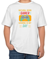 White Cotton "Natural Born Gamer, Gaming is my day" T-Shirt | Half Sleeve | Sizes S, M, L