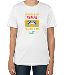 White Cotton "Natural Born Gamer, Gaming is my day" T-Shirt | Half Sleeve | Sizes S, M, L