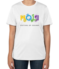 White Cotton T-Shirt with "Holi: Festival of Colors" Text | Half Sleeve | Sizes S, M, L