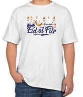 White Cotton T-Shirt with "Eid Al Fitr" Text 2 | Half Sleeve | Sizes S, M, L