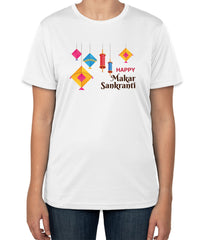 White Cotton T-Shirt for Makar Sankranti | Sizes S, M, L