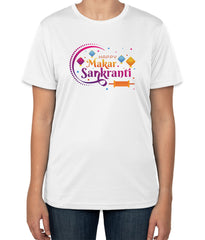 White Cotton T-Shirt for Makar Sankranti | Festival of Kites | Sizes S, M, L