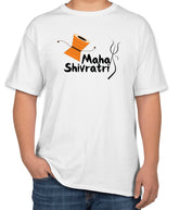 White Cotton T-Shirt for Maha Shivaratri | Stylish "Maha Shivaratri" Text | Sizes S, M, L