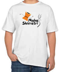 White Cotton T-Shirt for Maha Shivaratri | Stylish "Maha Shivaratri" Text | Sizes S, M, L