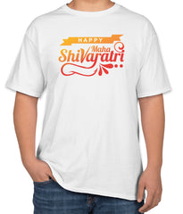 White Cotton T-Shirt for Maha Shivaratri | Stylish "Happy Maha Shivaratri" Text | Sizes S, M, L