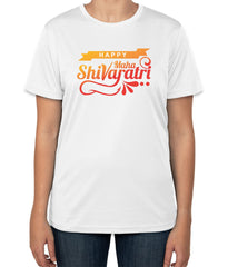 White Cotton T-Shirt for Maha Shivaratri | Stylish "Happy Maha Shivaratri" Text | Sizes S, M, L