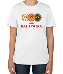 White Cotton T-Shirt for Rath Yatra | "Happy Rath Yatra" Text | Sizes S, M, L