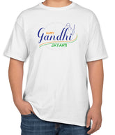 Happy Gandhi Jayanti White Cotton T-Shirt | Sizes S, M, L