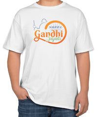 Happy Gandhi Jayanti White Casual Cotton T-Shirt | Sizes S, M, L