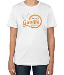 Happy Gandhi Jayanti White Casual Cotton T-Shirt | Sizes S, M, L