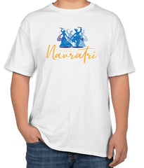 Happy Navratri White Cotton T-Shirt Cheap Price | Sizes S, M, L