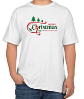 White Cotton T-Shirt with 'Merry Christmas and Happy New Year' | Sizes S, M, L