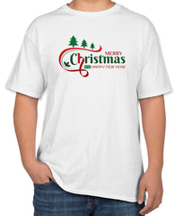 White Cotton T-Shirt with 'Merry Christmas and Happy New Year' | Sizes S, M, L