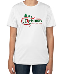 White Cotton T-Shirt with 'Merry Christmas and Happy New Year' | Sizes S, M, L