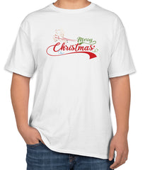 White Cotton T-Shirt with 'Merry Christmas' Text | Sizes S, M, L