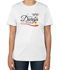 White Cotton T-Shirt with 'Happy Durga Puja' | Sizes S, M, L