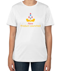 White Cotton T-Shirt with 'New Product Launched' Text | Sizes S, M, L