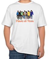 White Cotton T-Shirt with 'Power of Team' Text | Sizes S, M, L