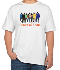 White Cotton T-Shirt with 'Power of Team' Text | Sizes S, M, L
