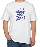 White Cotton 'Happy New Year' T-Shirt | New Year Celebration | Sizes S, M, L