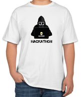 White Cotton T-Shirt with 'Hackathon' Text and Hacker Silhouette | Sizes S, M, L