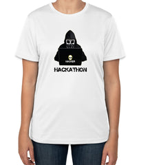 White Cotton T-Shirt with 'Hackathon' Text and Hacker Silhouette | Sizes S, M, L