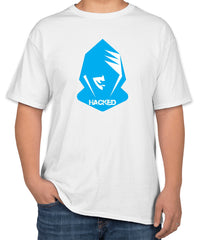White Cotton T-Shirt with 'Hacked' Text and Hacker Graphic | Sizes S, M, L