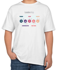 White Cotton T-Shirt with Leadership Qualities Icons | Sizes S, M, L
