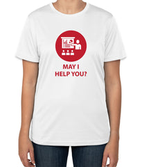White Cotton T-Shirt with 'May I Help You?' Text | Sizes S, M, L